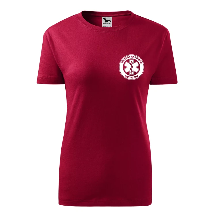 Koszulka damska BASIC 134 medyczna z krótkim rękawem z logo na sercu i plecach z nadrukiem REJESTRATORKA MEDYCZNA logo 160 gm² koszulka krótki ręka (13).webp