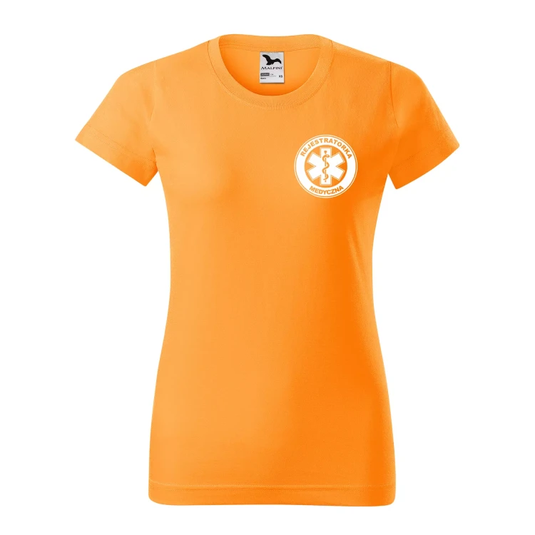 Koszulka damska BASIC 134 medyczna z krótkim rękawem z logo na sercu i plecach z nadrukiem REJESTRATORKA MEDYCZNA logo 160 gm² koszulka krótki ręka (14).webp