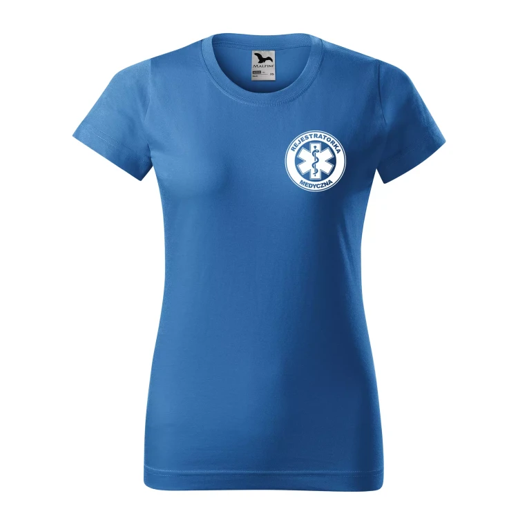 Koszulka damska BASIC 134 medyczna z krótkim rękawem z logo na sercu i plecach z nadrukiem REJESTRATORKA MEDYCZNA logo 160 gm² koszulka krótki ręka (17).webp