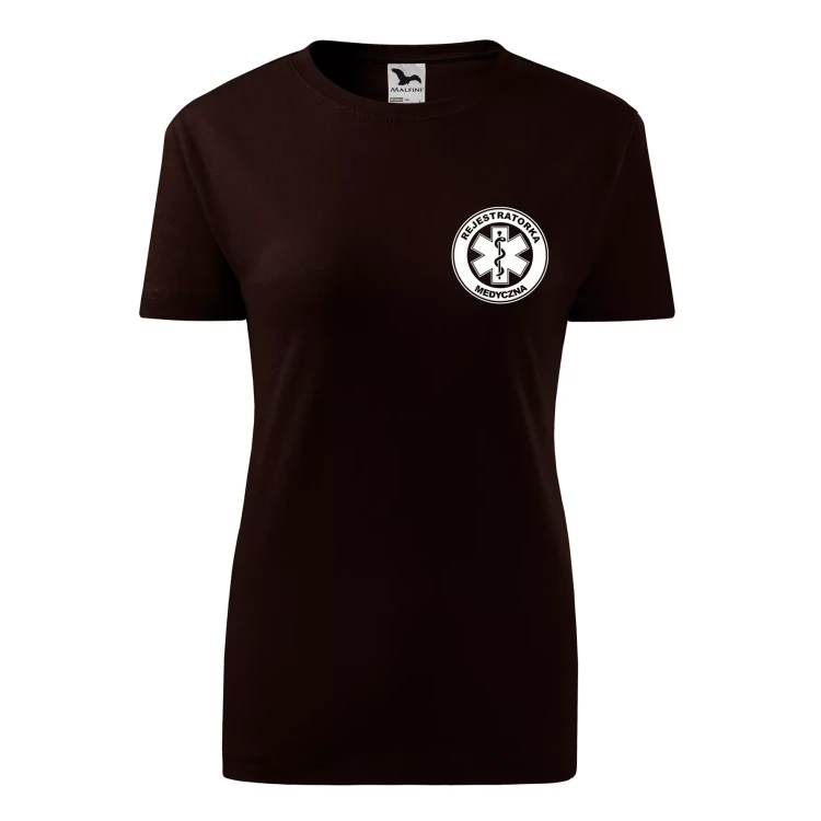 Koszulka damska BASIC 134 medyczna z krótkim rękawem z logo na sercu i plecach z nadrukiem REJESTRATORKA MEDYCZNA logo 160 gm² koszulka krótki ręka (19).webp