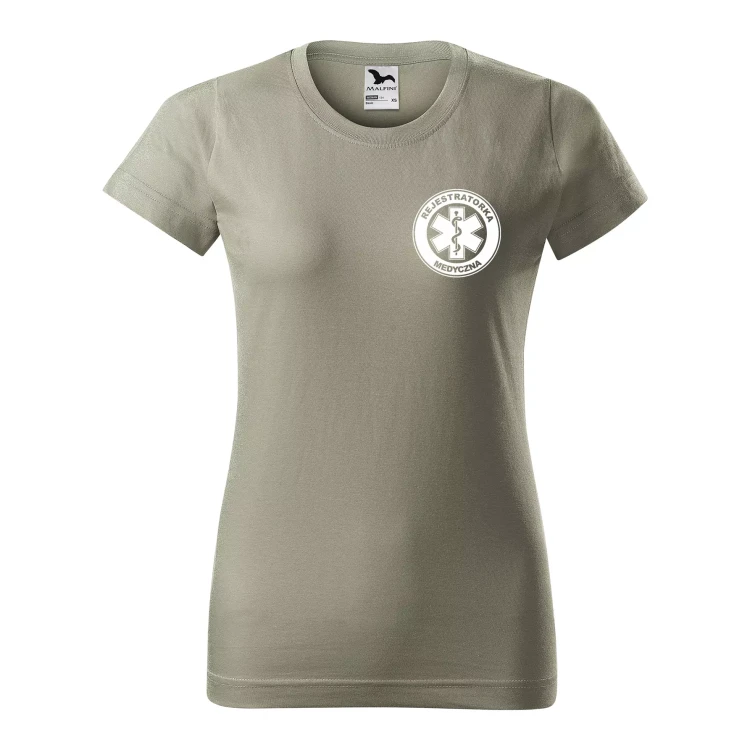 Koszulka damska BASIC 134 medyczna z krótkim rękawem z logo na sercu i plecach z nadrukiem REJESTRATORKA MEDYCZNA logo 160 gm² koszulka krótki ręka (20).webp