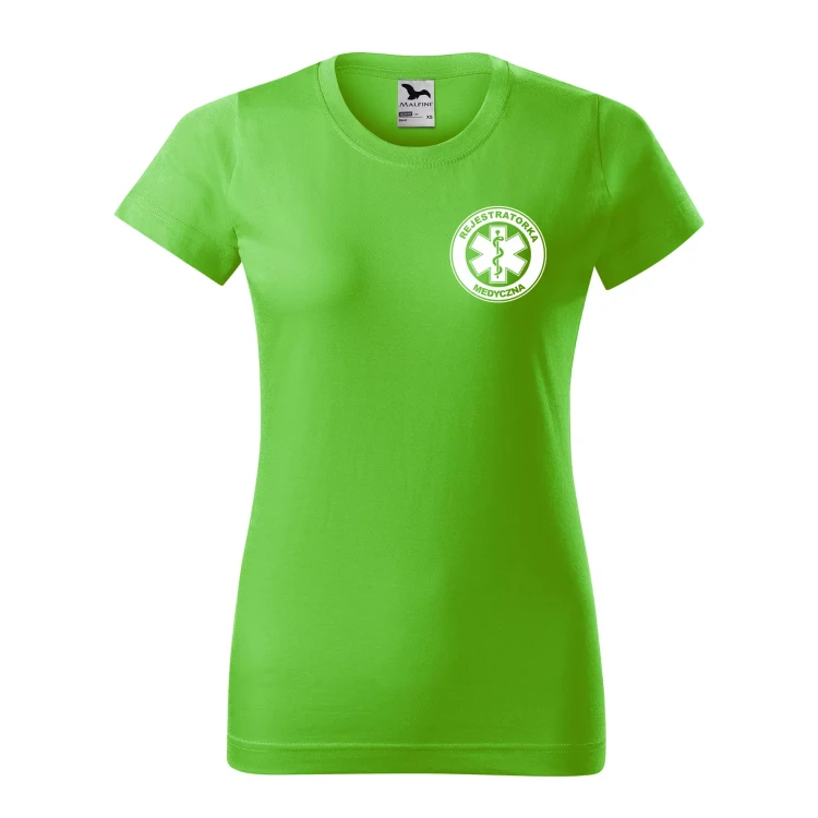 Koszulka damska BASIC 134 medyczna z krótkim rękawem z logo na sercu i plecach z nadrukiem REJESTRATORKA MEDYCZNA logo 160 gm² koszulka krótki ręka (22).webp