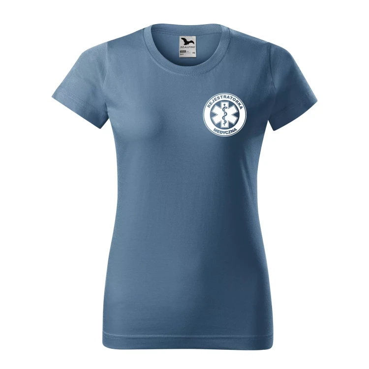 Koszulka damska BASIC 134 medyczna z krótkim rękawem z logo na sercu i plecach z nadrukiem REJESTRATORKA MEDYCZNA logo 160 gm² koszulka krótki ręka (28).webp