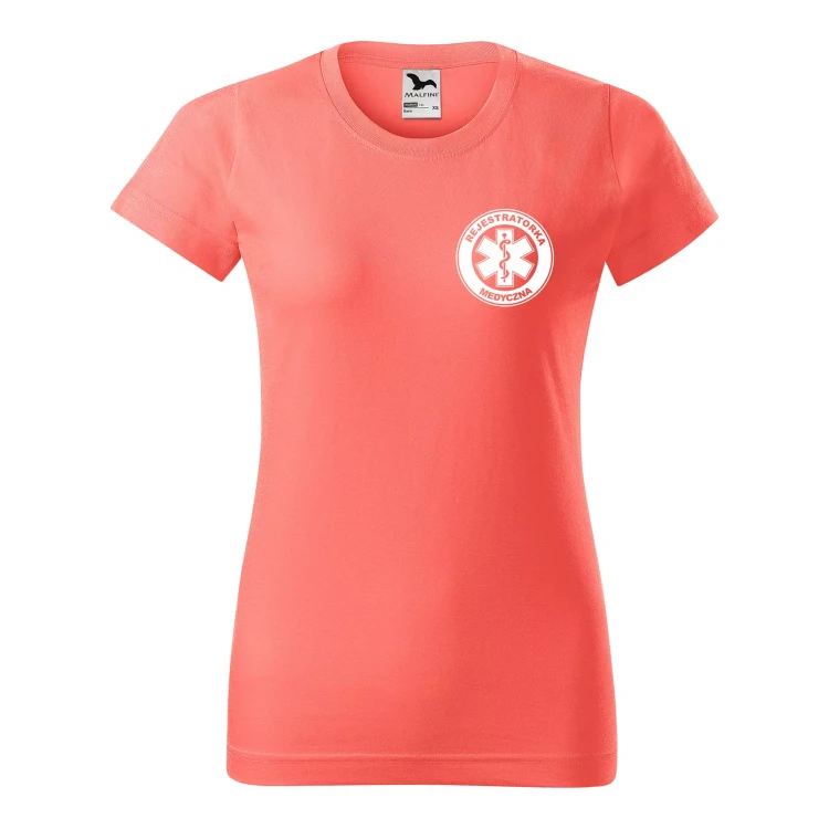 Koszulka damska BASIC 134 medyczna z krótkim rękawem z logo na sercu i plecach z nadrukiem REJESTRATORKA MEDYCZNA logo 160 gm² koszulka krótki ręka (33).webp
