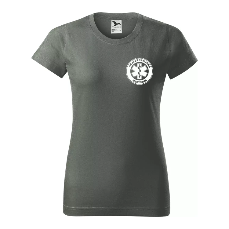 Koszulka damska BASIC 134 medyczna z krótkim rękawem z logo na sercu i plecach z nadrukiem REJESTRATORKA MEDYCZNA logo 160 gm² koszulka krótki ręka (34).webp
