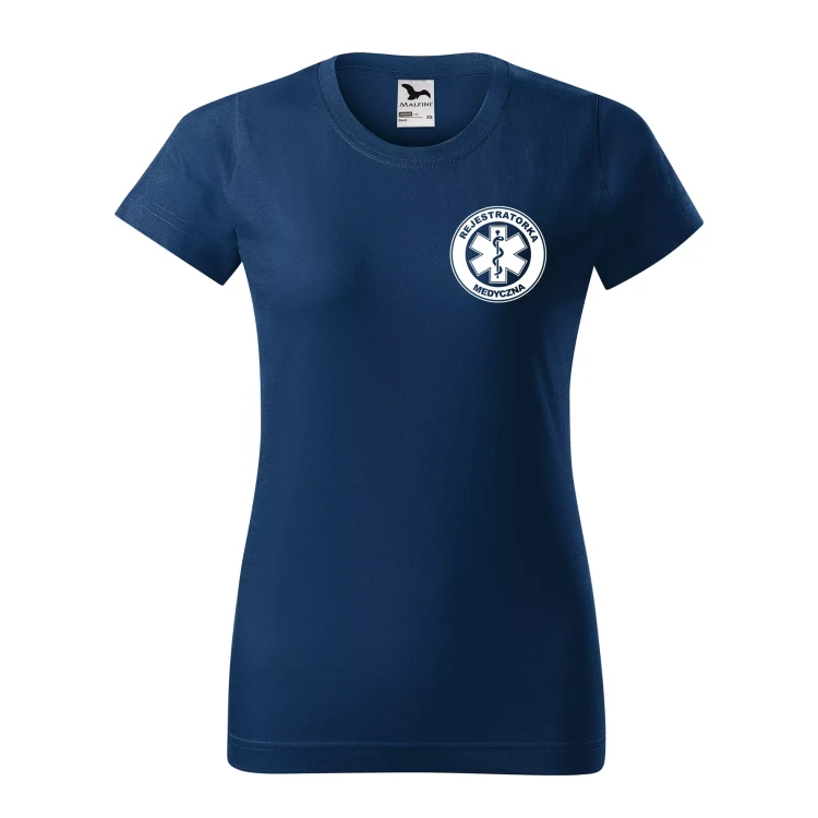Koszulka damska BASIC 134 medyczna z krótkim rękawem z logo na sercu i plecach z nadrukiem REJESTRATORKA MEDYCZNA logo 160 gm² koszulka krótki ręka (36).webp