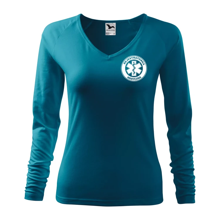 Koszulka damska z długim rękawem Elegance 127 z nadrukiem REJESTRATORKA MEDYCZNA na sercu i plecach odzież reklamowa 180 gm² WSZYSTKIE KOLORY (2).webp