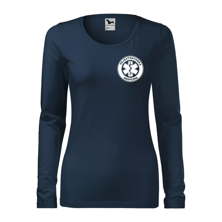 Koszulka damska z długim rękawem Slim 139 z logo własnym nadrukiem REJESTRATORKA MEDYCZNA na sercu i plecach odzież reklamowa 180 gm² WSZYSTKIE KOL (3).webp