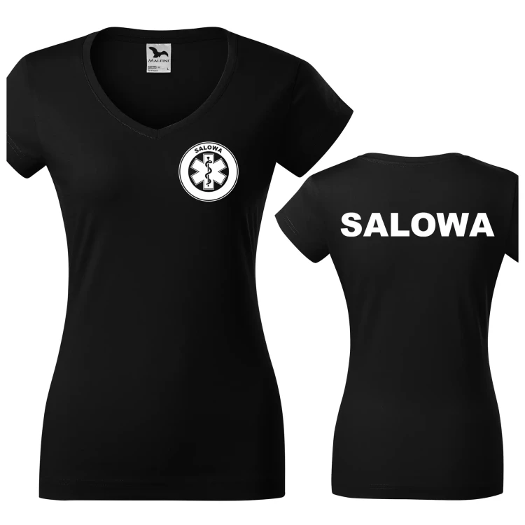 Koszulka damska Fit V-neck 162 medyczna z krótkim rękawem z logo na sercu i plecach z nadrukiem SALOWA logo 180 gm² koszulka krótki rękaw WSZYSTKIE KOLORY (1).webp