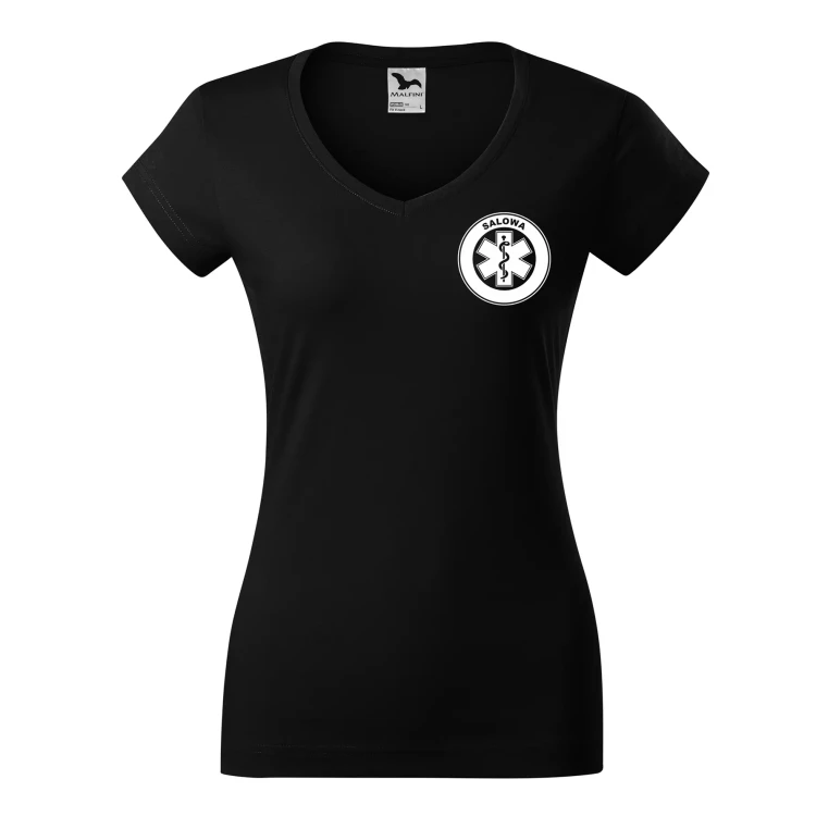 Koszulka damska Fit V-neck 162 medyczna z krótkim rękawem z logo na sercu i plecach z nadrukiem SALOWA logo 180 gm² koszulka krótki rękaw WSZYSTKIE KOLORY (2).webp