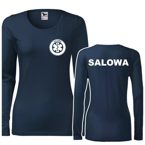 Koszulka damska z długim rękawem Slim 139 z logo własnym nadrukiem SALOWA na sercu i plecach odzież reklamowa 180 gm² WSZYSTKIE KOLORY (5).webp