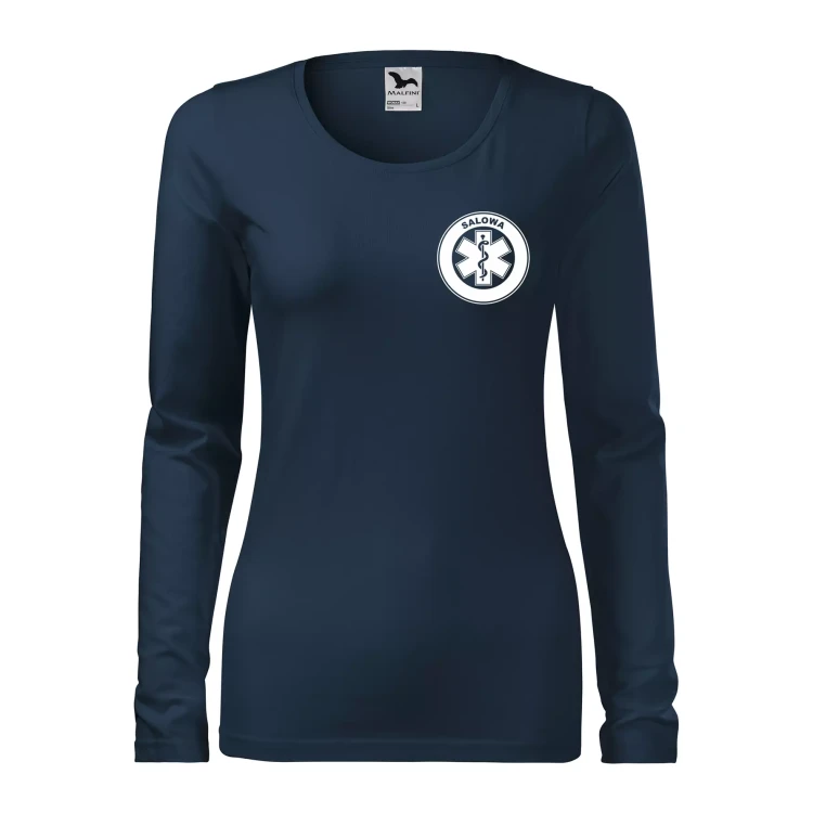 Koszulka damska z długim rękawem Slim 139 z logo własnym nadrukiem SALOWA na sercu i plecach odzież reklamowa 180 gm² WSZYSTKIE KOLORY (3).webp
