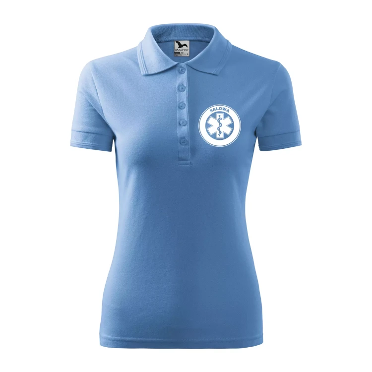 Koszulka damska polo z logo na sercu i plecach z nadrukiem SALOWA logo firmy 200 gm² Pique Polo 210 koszulka polo WSZYSTKIE KOLORY (25).webp