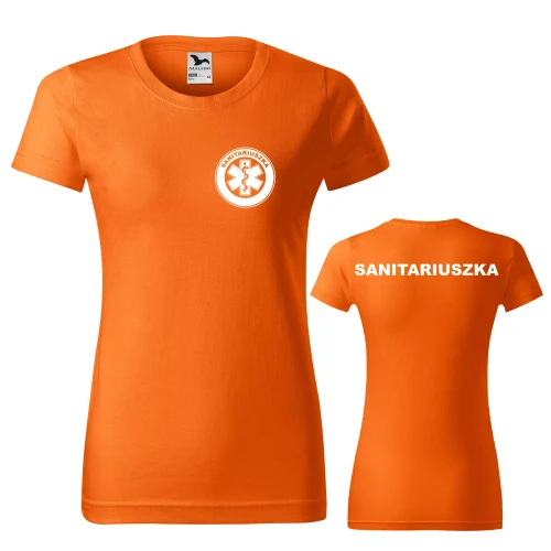 Koszulka damska BASIC 134 medyczna z krótkim rękawem z logo na sercu i plecach z nadrukiem SANITARIUSZKA logo 160 gm² koszulka krótki rękaw WSZYSTKIE KOLORY  (1).webp