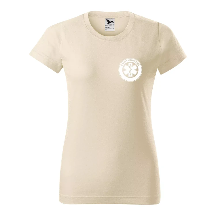 Koszulka damska BASIC 134 medyczna z krótkim rękawem z logo na sercu i plecach z nadrukiem SANITARIUSZKA logo 160 gm² koszulka krótki rękaw WSZYSTKIE KOLORY.webp
