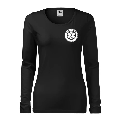 Koszulka damska z długim rękawem Slim 139 z logo własnym nadrukiem SANITARIUSZKA na sercu i plecach odzież reklamowa 180 gm² WSZYSTKIE KOLORY (1).webp