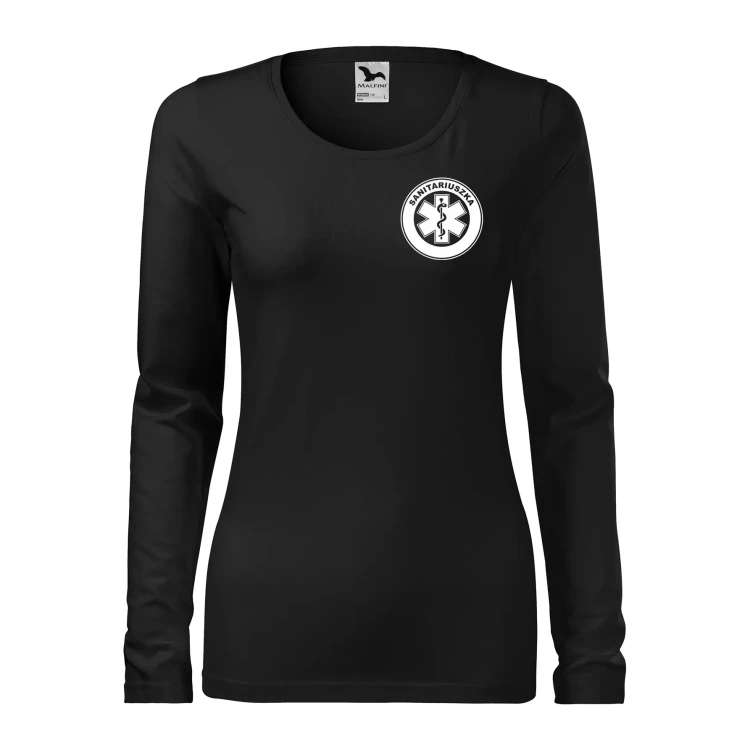 Koszulka damska z długim rękawem Slim 139 z logo własnym nadrukiem SANITARIUSZKA na sercu i plecach odzież reklamowa 180 gm² WSZYSTKIE KOLORY (1).webp