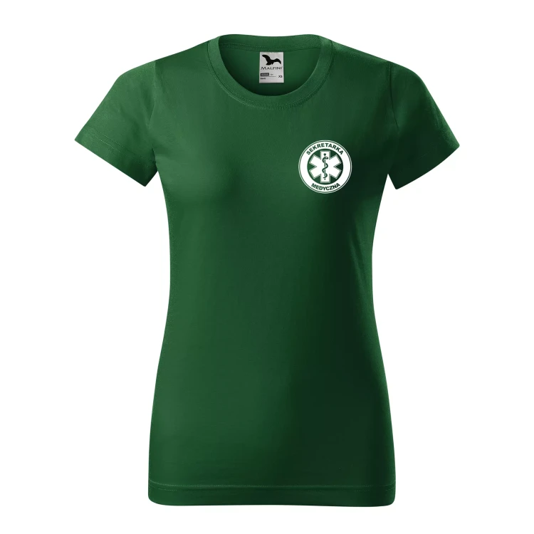 Koszulka damska BASIC 134 medyczna z krótkim rękawem z logo na sercu i plecach z nadrukiem SEKRETARKA MEDYCZNA logo 160 gm² koszulka krótki rękaw WSZY (5).webp