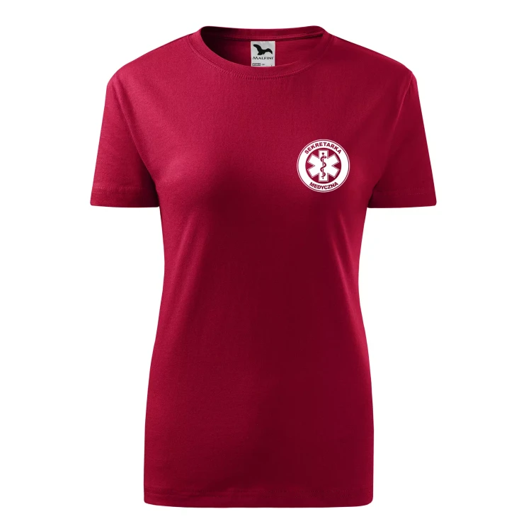 Koszulka damska BASIC 134 medyczna z krótkim rękawem z logo na sercu i plecach z nadrukiem SEKRETARKA MEDYCZNA logo 160 gm² koszulka krótki rękaw WSZY (13).webp