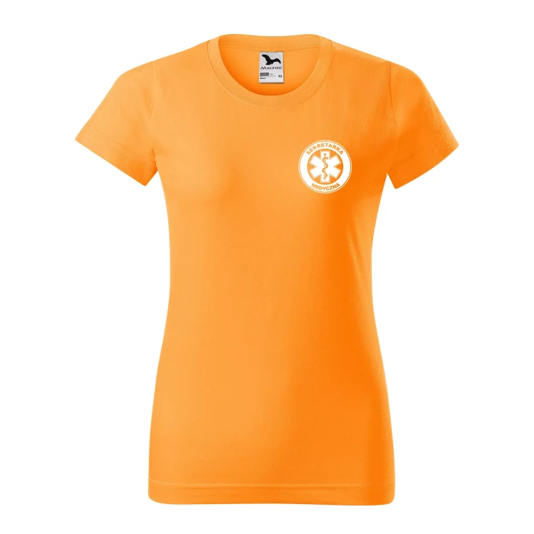 Koszulka damska BASIC 134 medyczna z krótkim rękawem z logo na sercu i plecach z nadrukiem SEKRETARKA MEDYCZNA logo 160 gm² koszulka krótki rękaw WSZY (14).webp