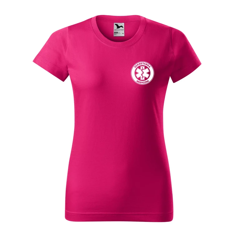 Koszulka damska BASIC 134 medyczna z krótkim rękawem z logo na sercu i plecach z nadrukiem SEKRETARKA MEDYCZNA logo 160 gm² koszulka krótki rękaw WSZY (15).webp