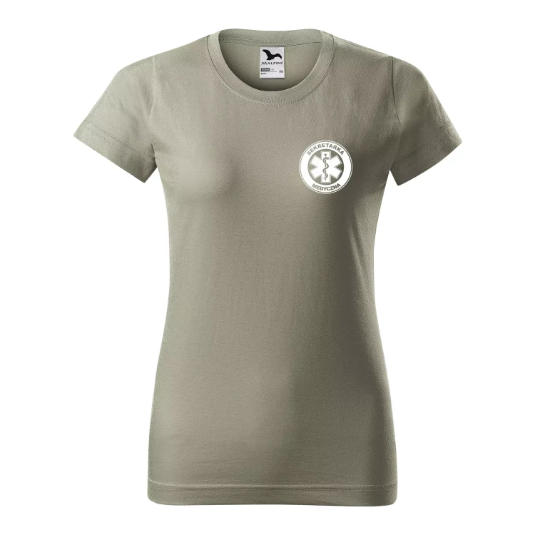 Koszulka damska BASIC 134 medyczna z krótkim rękawem z logo na sercu i plecach z nadrukiem SEKRETARKA MEDYCZNA logo 160 gm² koszulka krótki rękaw WSZY (20).webp
