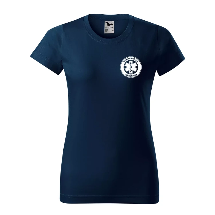 Koszulka damska BASIC 134 medyczna z krótkim rękawem z logo na sercu i plecach z nadrukiem SEKRETARKA MEDYCZNA logo 160 gm² koszulka krótki rękaw WSZY (23).webp