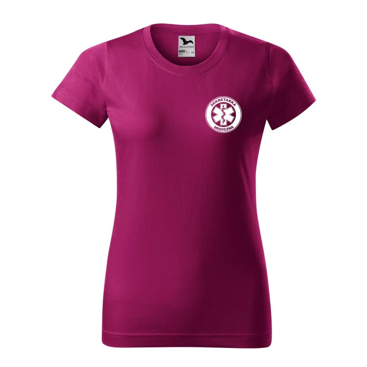 Koszulka damska BASIC 134 medyczna z krótkim rękawem z logo na sercu i plecach z nadrukiem SEKRETARKA MEDYCZNA logo 160 gm² koszulka krótki rękaw WSZY (25).webp
