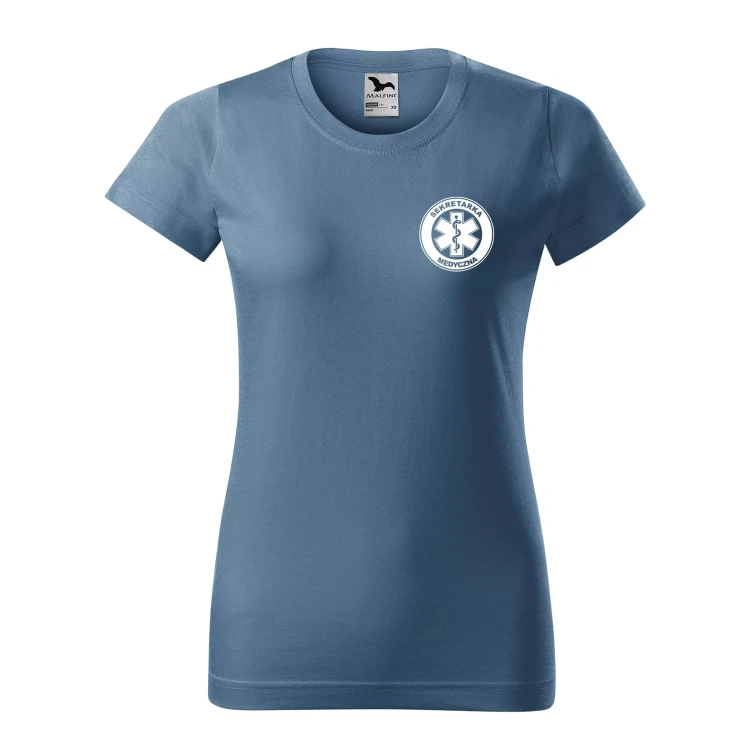 Koszulka damska BASIC 134 medyczna z krótkim rękawem z logo na sercu i plecach z nadrukiem SEKRETARKA MEDYCZNA logo 160 gm² koszulka krótki rękaw WSZY (28).webp