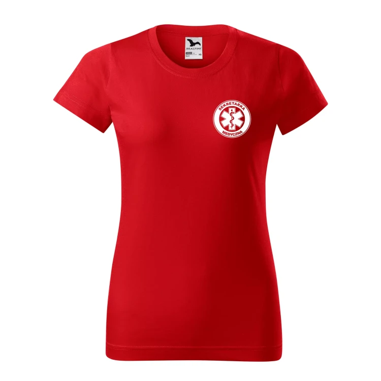 Koszulka damska BASIC 134 medyczna z krótkim rękawem z logo na sercu i plecach z nadrukiem SEKRETARKA MEDYCZNA logo 160 gm² koszulka krótki rękaw WSZY (29).webp