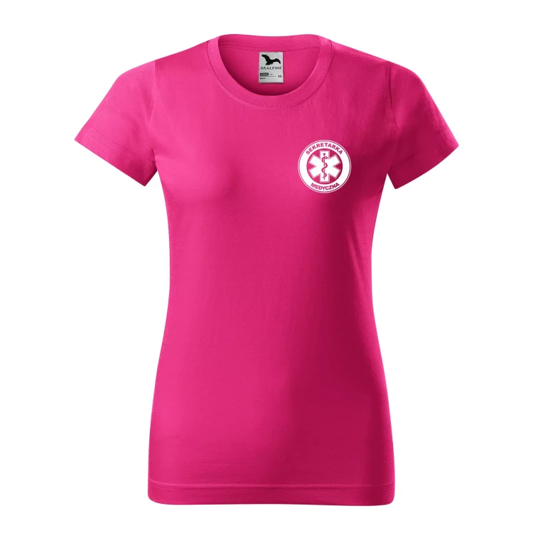 Koszulka damska BASIC 134 medyczna z krótkim rękawem z logo na sercu i plecach z nadrukiem SEKRETARKA MEDYCZNA logo 160 gm² koszulka krótki rękaw WSZY (30).webp