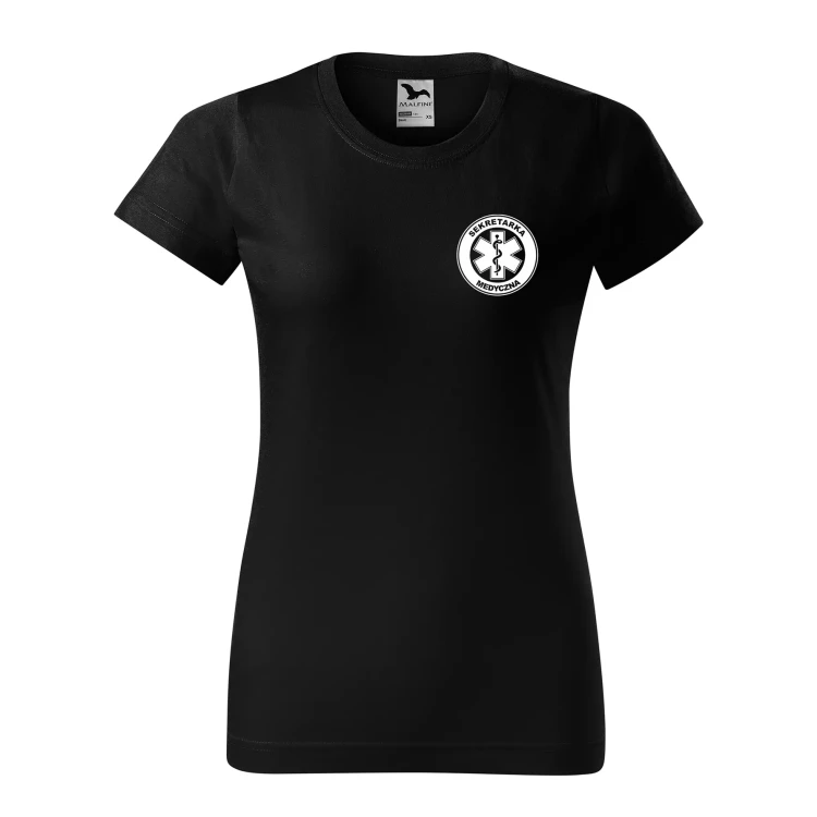 Koszulka damska BASIC 134 medyczna z krótkim rękawem z logo na sercu i plecach z nadrukiem SEKRETARKA MEDYCZNA logo 160 gm² koszulka krótki rękaw WSZY (31).webp