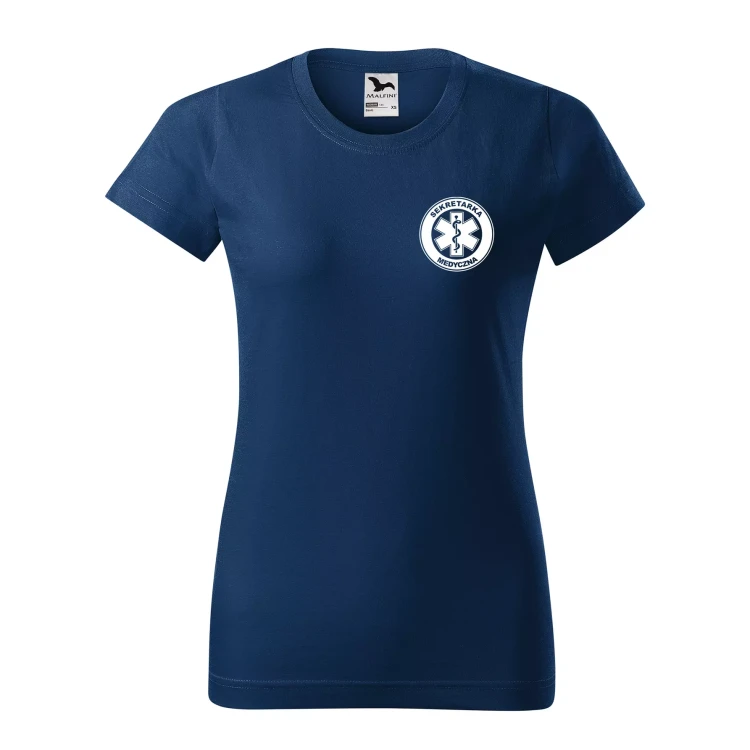 Koszulka damska BASIC 134 medyczna z krótkim rękawem z logo na sercu i plecach z nadrukiem SEKRETARKA MEDYCZNA logo 160 gm² koszulka krótki rękaw WSZY (36).webp