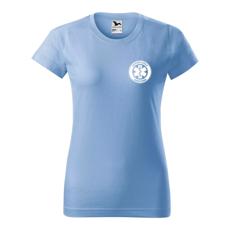 Koszulka damska BASIC 134 medyczna z krótkim rękawem z logo na sercu i plecach z nadrukiem SEKRETARKA MEDYCZNA logo 160 gm² koszulka krótki rękaw WSZY (38).webp