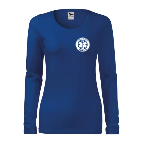 Koszulka damska z długim rękawem Slim 139 z logo własnym nadrukiem SEKRETARKA MEDYCZNA na sercu i plecach odzież reklamowa 180 gm² WSZYSTKIE KOLORY (1 (3).webp