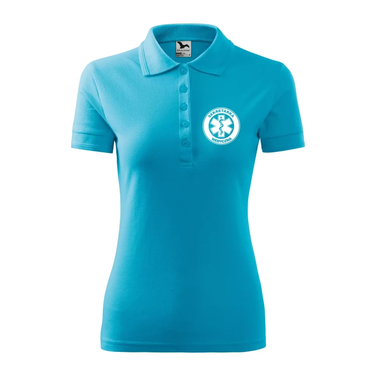 Koszulka damska polo z logo na sercu i plecach z nadrukiem SEKRETARKA MEDYCZNA logo firmy 200 gm² Pique Polo 210 koszulka polo WSZYSTKIE KOLORY (7).webp