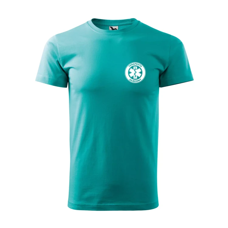 Koszulka z krótkim rękawem z logo na sercu i plecach męska z nadrukiem TERAPEUTA ZAJĘCIOWY 160g BASIC 129 koszulka krótki rękaw WSZYSTKIE KOLORY (4).webp