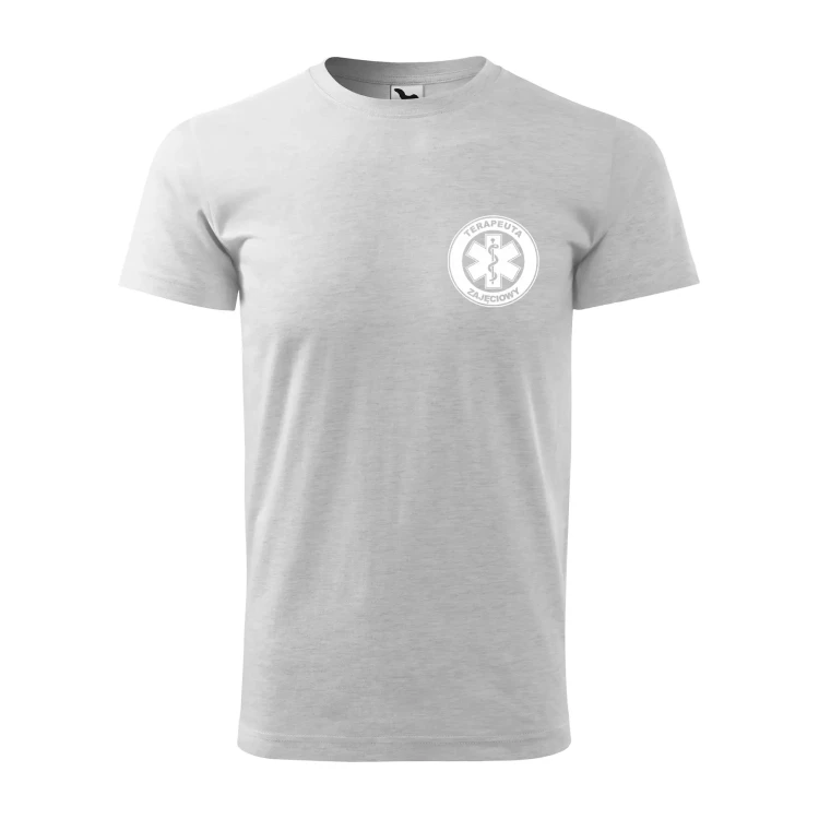 Koszulka z krótkim rękawem z logo na sercu i plecach męska z nadrukiem TERAPEUTA ZAJĘCIOWY 160g BASIC 129 koszulka krótki rękaw WSZYSTKIE KOLORY (18).webp
