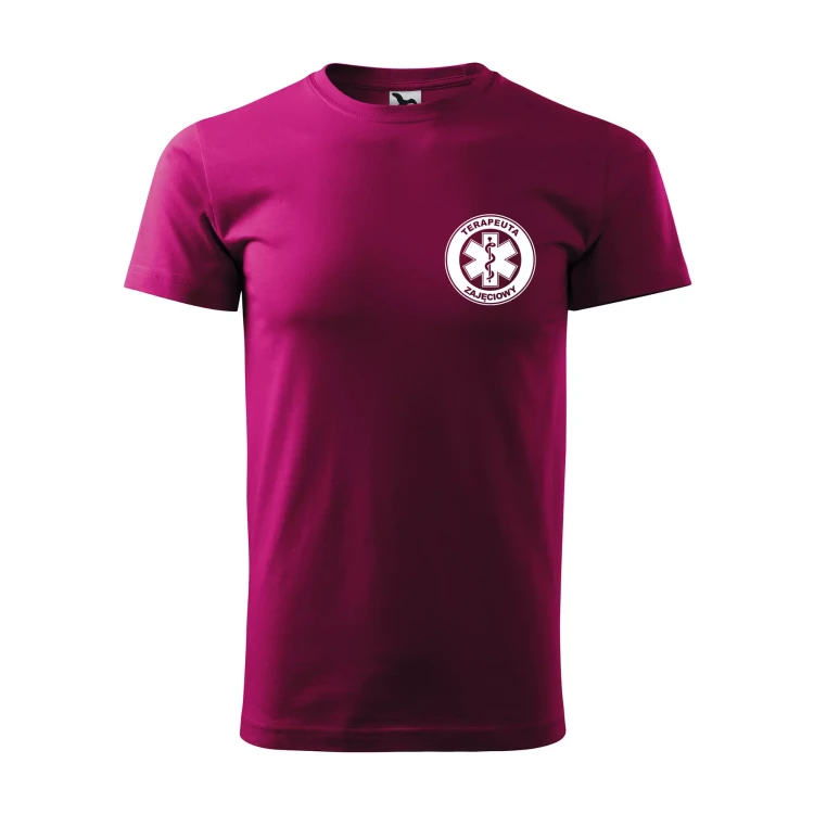 Koszulka z krótkim rękawem z logo na sercu i plecach męska z nadrukiem TERAPEUTA ZAJĘCIOWY 160g BASIC 129 koszulka krótki rękaw WSZYSTKIE KOLORY (22).webp