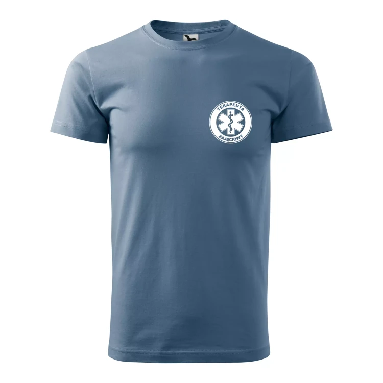 Koszulka z krótkim rękawem z logo na sercu i plecach męska z nadrukiem TERAPEUTA ZAJĘCIOWY 160g BASIC 129 koszulka krótki rękaw WSZYSTKIE KOLORY (25).webp
