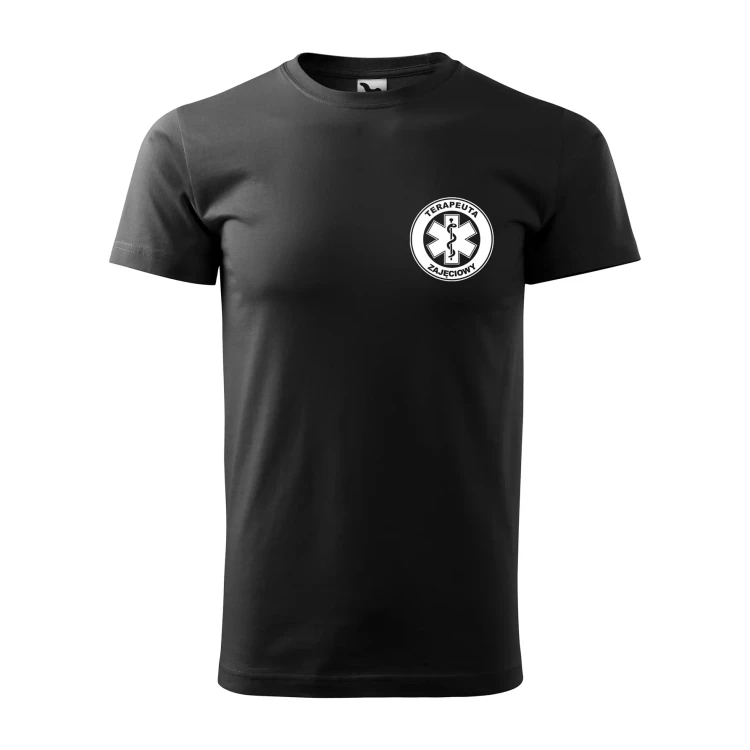 Koszulka z krótkim rękawem z logo na sercu i plecach męska z nadrukiem TERAPEUTA ZAJĘCIOWY 160g BASIC 129 koszulka krótki rękaw WSZYSTKIE KOLORY (27).webp