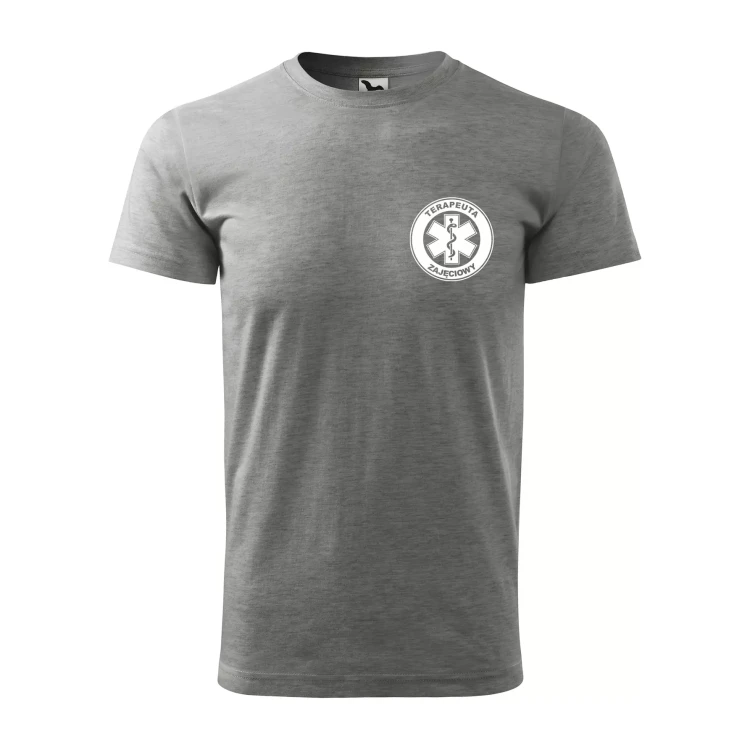 Koszulka z krótkim rękawem z logo na sercu i plecach męska z nadrukiem TERAPEUTA ZAJĘCIOWY 160g BASIC 129 koszulka krótki rękaw WSZYSTKIE KOLORY (31).webp