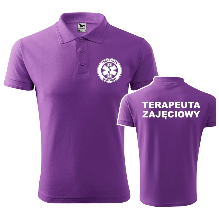 Koszulka polo męska z logo na sercu i plecach z nadrukiem TERAPEUTA ZAJĘCIOWY 200g Pique Polo 203 koszulka polo WSZYSTKIE KOLORY (1).webp
