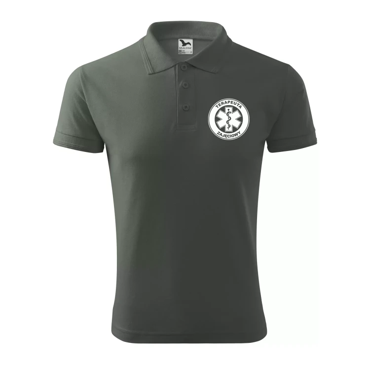 Koszulka polo męska z logo na sercu i plecach z nadrukiem TERAPEUTA ZAJĘCIOWY 200g Pique Polo 203 koszulka polo WSZYSTKIE KOLORY (27).webp