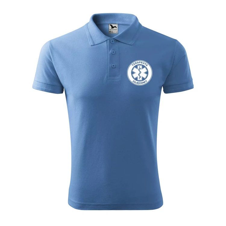 Koszulka polo męska z logo na sercu i plecach z nadrukiem TERAPEUTA ZAJĘCIOWY 200g Pique Polo 203 koszulka polo WSZYSTKIE KOLORY (31).webp