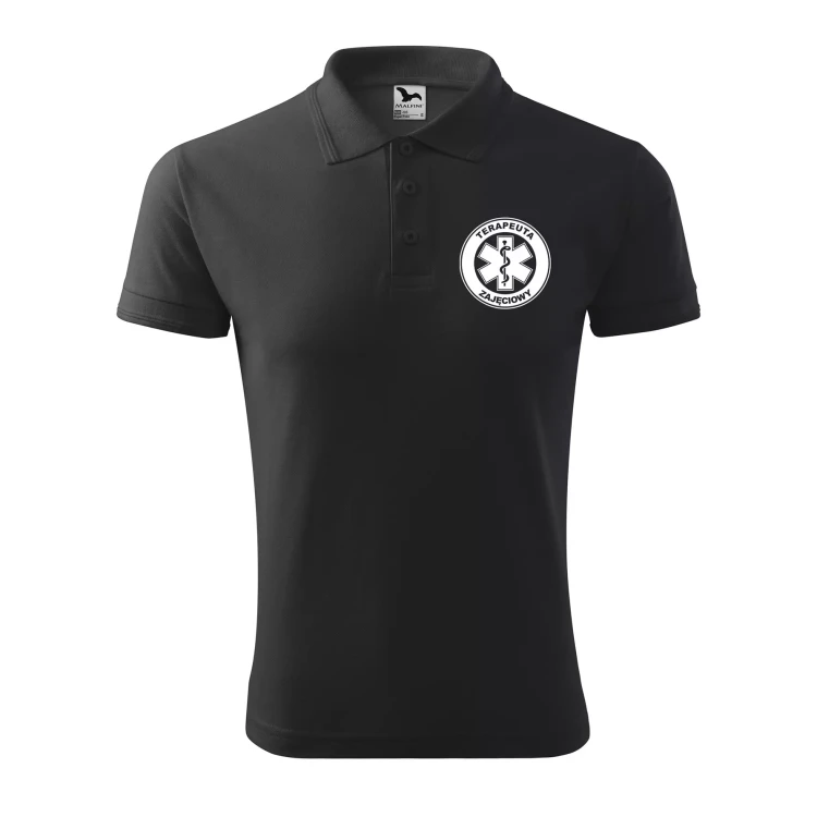 Koszulka polo męska z logo na sercu i plecach z nadrukiem TERAPEUTA ZAJĘCIOWY 200g Pique Polo 203 koszulka polo WSZYSTKIE KOLORY (33).webp