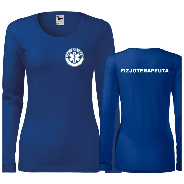 Koszulka damska z długim rękawem Slim 139 z logo własnym nadrukiem FIZJOTERAPEUTA na sercu i plecach odzież reklamowa 180 gm² WSZYSTKIE KOLORY  (1).webp