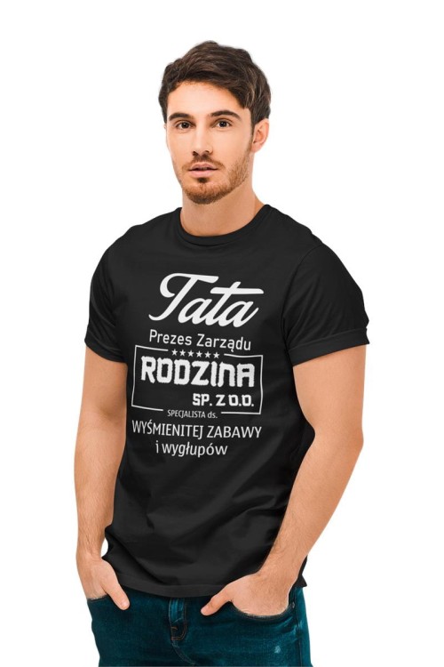 Koszulka dla taty na prezent urodziny Dzień Ojca z napisem Tata prezes zarządu RODZINA sp zoo specjalista ds wysmienitej zabaway i wugłupów 6.jpg