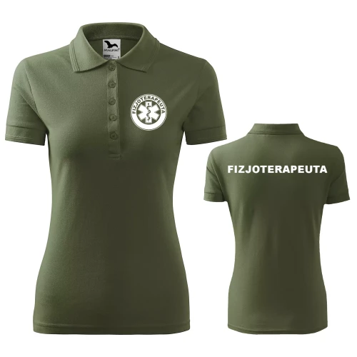 Koszulka damska polo z logo na sercu i plecach z nadrukiem FIZJOTERAPEUTA logo firmy 200 gm² Pique Polo 210 koszulka polo WSZYSTKIE KOLORY (1).webp