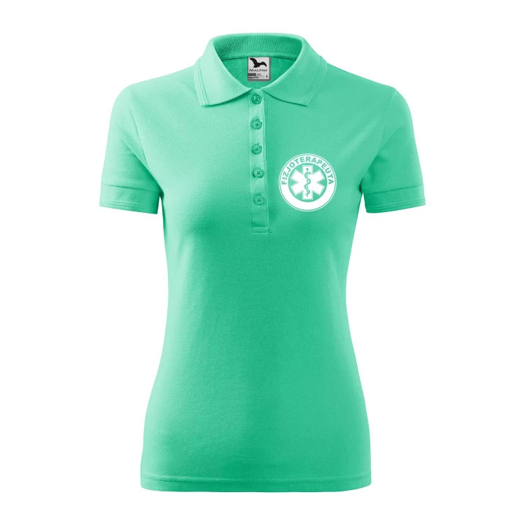 Koszulka damska polo z logo na sercu i plecach z nadrukiem FIZJOTERAPEUTA logo firmy 200 gm² Pique Polo 210 koszulka polo WSZYSTKIE KOLORY (10).webp